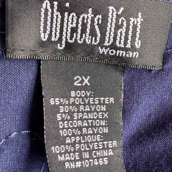 Objects D'Art Navy Stretch Tunic Heavily Embroidered Art to Wear Plus Size 2X - Picture 4 of 5